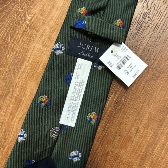 NWT J.Crew English Silk Tie Rugby Pattern Green - Picture 3 of 5